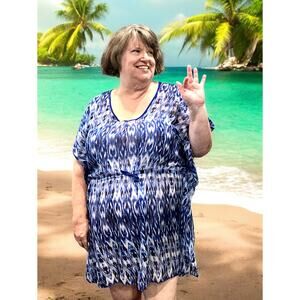 Blue & White Swimsuit Cover Up with Tie Waist!